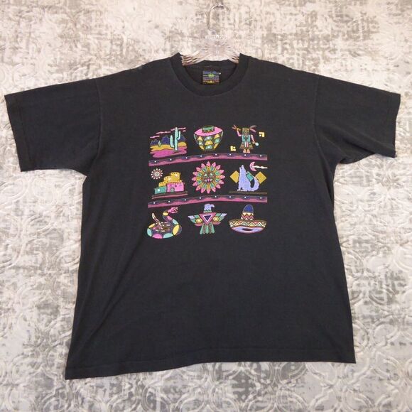 Vintage Southwest Shirt Men's Extra Large Black Rattlesnake Cactus Single Stitch - Picture 1 of 11